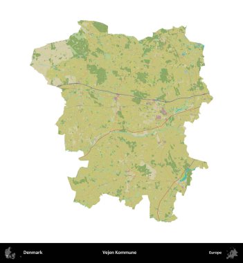 Vejen Kommune. Danimarka 'nın idari bölgesi Topografik İnsani Biçim haritasında beyaza izole edildi