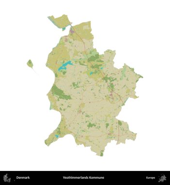 Vesthimmerlands Kommune. Danimarka 'nın idari bölgesi Topografik İnsani Biçim haritasında beyaza izole edildi