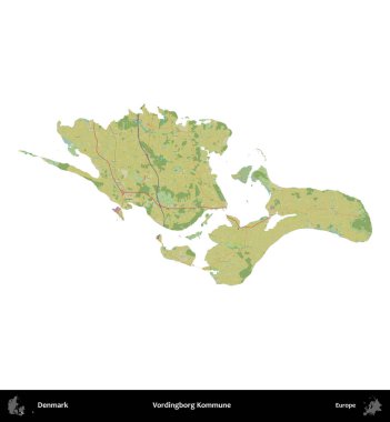 Vordingborg Kommune. Danimarka 'nın idari bölgesi Topografik İnsani Biçim haritasında beyaza izole edildi