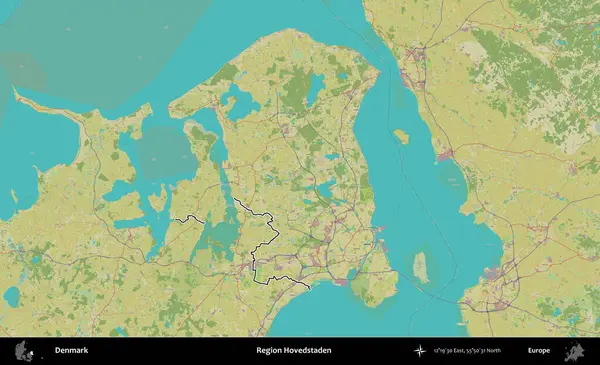 Bölge Hovedstaden. Danimarka 'nın idari alanı Topografik İnsani Stil Haritasında özetlenmiştir