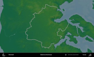 Aabenraa Kommune. Danimarka 'nın idari alanı renkli bir yükseklik haritasında özetlenmiştir