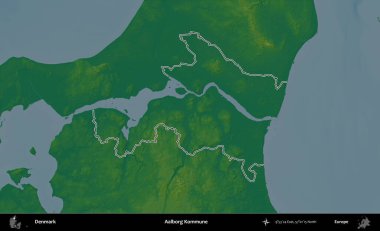 Aalborg Kommune. Danimarka 'nın idari alanı renkli bir yükseklik haritasında özetlenmiştir