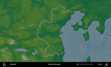Aarhus Kommune. Danimarka 'nın idari alanı renkli bir yükseklik haritasında özetlenmiştir