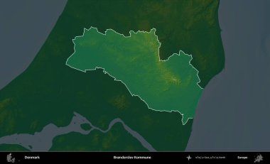 Bronderslev Kommune. Danimarka 'nın idari alanı koyu renkli bir yükseklik haritasına vurgulandı ve özetlendi