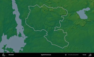 Egedal Kommune. Danimarka 'nın idari alanı renkli bir yükseklik haritasında özetlenmiştir