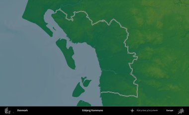 Esbjerg Kommune. Danimarka 'nın idari alanı renkli bir yükseklik haritasında özetlenmiştir