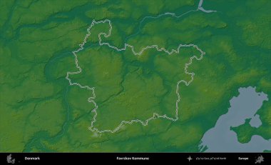 Favrskov Kommune. Danimarka 'nın idari alanı renkli bir yükseklik haritasında özetlenmiştir