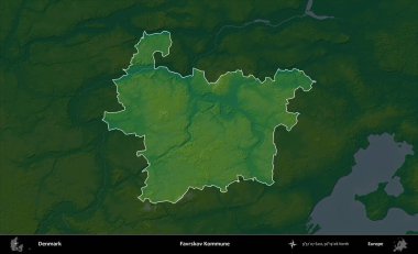 Favrskov Kommune. Danimarka 'nın idari alanı koyu renkli bir yükseklik haritasına vurgulandı ve özetlendi