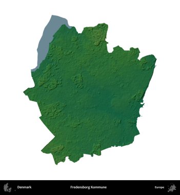 Fredensborg Kommune. Danimarka 'nın idari bölgesi renkli bir yükseklik haritasında beyaz üzerine izole edilmiş