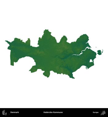 Haderslev Kommune. Danimarka 'nın idari bölgesi renkli bir yükseklik haritasında beyaz üzerine izole edilmiş