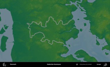 Haderslev Kommune. Danimarka 'nın idari alanı renkli bir yükseklik haritasında özetlenmiştir