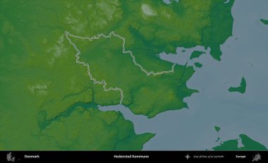Hedensted Kommune. Danimarka 'nın idari alanı renkli bir yükseklik haritasında özetlenmiştir