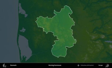 Herning Kommune. Danimarka 'nın idari alanı koyu renkli bir yükseklik haritasına vurgulandı ve özetlendi