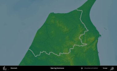 Hjorring Kommune. Danimarka 'nın idari alanı renkli bir yükseklik haritasında özetlenmiştir