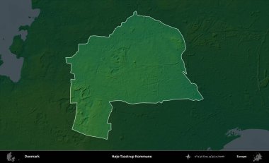Hje-Taastrup Kommune. Danimarka 'nın idari alanı koyu renkli bir yükseklik haritasına vurgulandı ve özetlendi