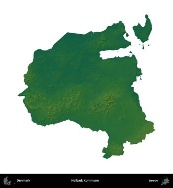 Holbek Kommune. Danimarka 'nın idari bölgesi renkli bir yükseklik haritasında beyaz üzerine izole edilmiş