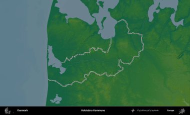Holstebro Kommune. Danimarka 'nın idari alanı renkli bir yükseklik haritasında özetlenmiştir