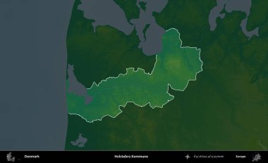 Holstebro Kommune. Danimarka 'nın idari alanı koyu renkli bir yükseklik haritasına vurgulandı ve özetlendi