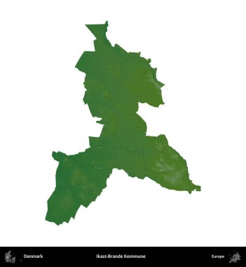 Ikast-Brande Kommune. Danimarka 'nın idari bölgesi renkli bir yükseklik haritasında beyaz üzerine izole edilmiş