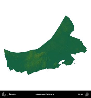 Jammerbugt Kommune. Danimarka 'nın idari bölgesi renkli bir yükseklik haritasında beyaz üzerine izole edilmiş