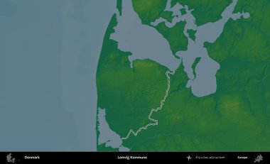 Lemvig Kommune. Danimarka 'nın idari alanı renkli bir yükseklik haritasında özetlenmiştir