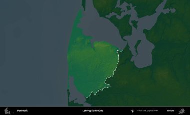 Lemvig Kommune. Danimarka 'nın idari alanı koyu renkli bir yükseklik haritasına vurgulandı ve özetlendi