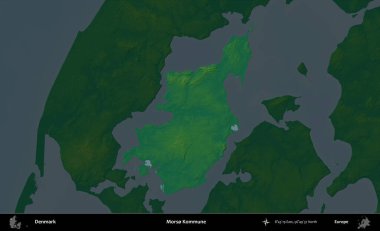 Morso Kommune. Danimarka 'nın idari alanı koyu renkli bir yükseklik haritasına vurgulandı ve özetlendi