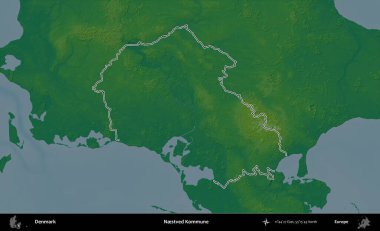 Yuvalı Kommune. Danimarka 'nın idari alanı renkli bir yükseklik haritasında özetlenmiştir