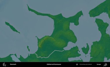 Garip Kommune. Danimarka 'nın idari alanı renkli bir yükseklik haritasında özetlenmiştir