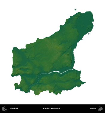 Randers Kommune. Danimarka 'nın idari bölgesi renkli bir yükseklik haritasında beyaz üzerine izole edilmiş