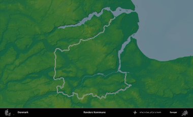 Randers Kommune. Danimarka 'nın idari alanı renkli bir yükseklik haritasında özetlenmiştir