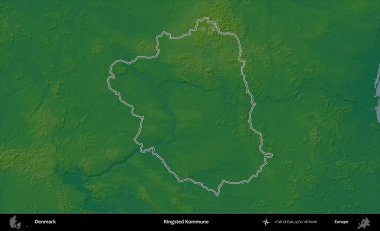 Halkalı Kommune. Danimarka 'nın idari alanı renkli bir yükseklik haritasında özetlenmiştir