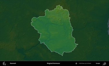 Halkalı Kommune. Danimarka 'nın idari alanı koyu renkli bir yükseklik haritasına vurgulandı ve özetlendi