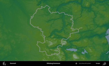 Silkeborg Kommune. Danimarka 'nın idari alanı renkli bir yükseklik haritasında özetlenmiştir