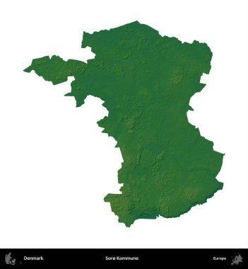 Soro Kommune. Danimarka 'nın idari bölgesi renkli bir yükseklik haritasında beyaz üzerine izole edilmiş