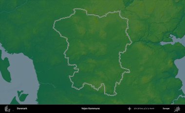 Vejen Kommune. Danimarka 'nın idari alanı renkli bir yükseklik haritasında özetlenmiştir