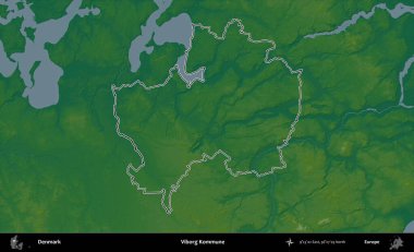 Viborg Kommune. Danimarka 'nın idari alanı renkli bir yükseklik haritasında özetlenmiştir