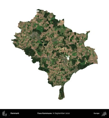 Faxe Kommune. Danimarka 'nın idari bölgesi, Eylül 2020' de çekilen Kopernik Nöbetçi karolarından oluşan bir uydu görüntüsü ile beyaza izole edildi.