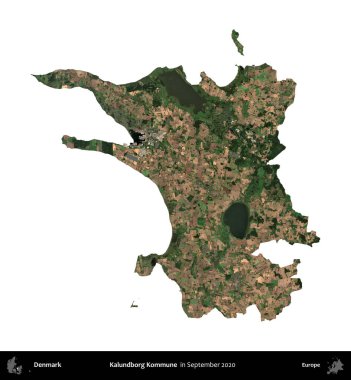 Kalundborg Kommune. Danimarka 'nın idari bölgesi, Eylül 2020' de çekilen Kopernik Nöbetçi karolarından oluşan bir uydu görüntüsü ile beyaza izole edildi.
