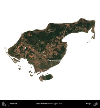 Kommune arıyor. Danimarka 'nın idari bölgesi, Ağustos 2018' de çekilen Kopernik Nöbetçi karolarından oluşan bir uydu görüntüsü ile beyaza izole edildi.