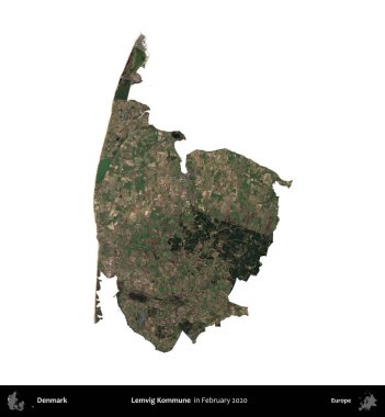 Lemvig Kommune. Danimarka 'nın idari bölgesi, Şubat 2020' de çekilen Kopernik Nöbetçi karolarından oluşan bir uydu görüntüsü üzerinde beyaz üzerine izole edilmiş.