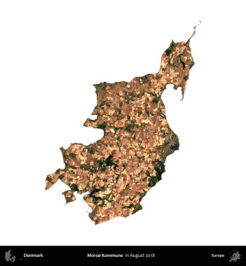 Morso Kommune. Danimarka 'nın idari bölgesi, Ağustos 2018' de çekilen Kopernik Nöbetçi karolarından oluşan bir uydu görüntüsü ile beyaza izole edildi.