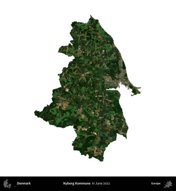 Nyborg Kommune. Danimarka 'nın idari bölgesi, Haziran 2022' de çekilen Kopernik Nöbetçi karolarından oluşan bir uydu görüntüsü üzerinde beyaz üzerine izole edilmiştir.