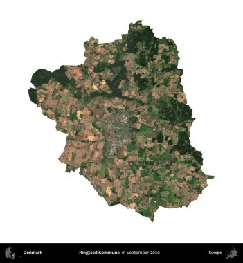 Halkalı Kommune. Danimarka 'nın idari bölgesi, Eylül 2020' de çekilen Kopernik Nöbetçi karolarından oluşan bir uydu görüntüsü ile beyaza izole edildi.