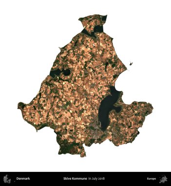 Kommune 'yi geç. Danimarka 'nın idari bölgesi, Temmuz 2018' de çekilen Kopernik Nöbetçi karolarından oluşan bir uydu görüntüsü ile beyaza izole edildi.