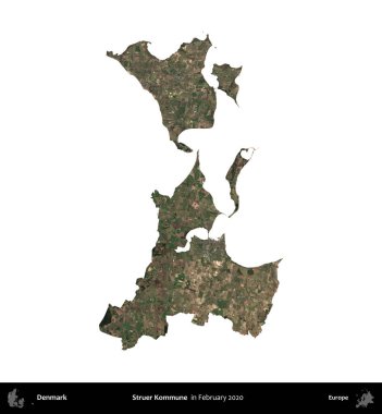 Struer Kommune. Danimarka 'nın idari bölgesi, Şubat 2020' de çekilen Kopernik Nöbetçi karolarından oluşan bir uydu görüntüsü üzerinde beyaz üzerine izole edilmiş.