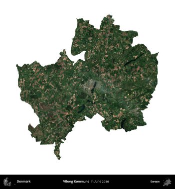Viborg Kommune. Danimarka 'nın idari bölgesi, Haziran 2020' de çekilen Kopernik Nöbetçi karolarından oluşan bir uydu görüntüsü ile beyaza izole edilmiştir.