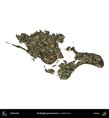 Vordingborg Kommune. Danimarka 'nın idari bölgesi, Nisan 2022' de çekilen Kopernik Nöbetçi karolarından oluşan bir uydu görüntüsü ile beyaza izole edilmiştir.