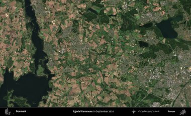 Egedal Kommune. Danimarka 'nın idari bölgesi, Eylül 2020' de çekilen Kopernik Nöbetçi karolarından oluşan bir uydu görüntüsü üzerine kurulmuştur.