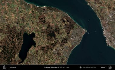 Helsingor Kommune. Danimarka 'nın idari bölgesi, Şubat 2022' de çekilen Kopernik Sentinel karolarından oluşan bir uydu görüntüsü üzerine kurulmuştur.